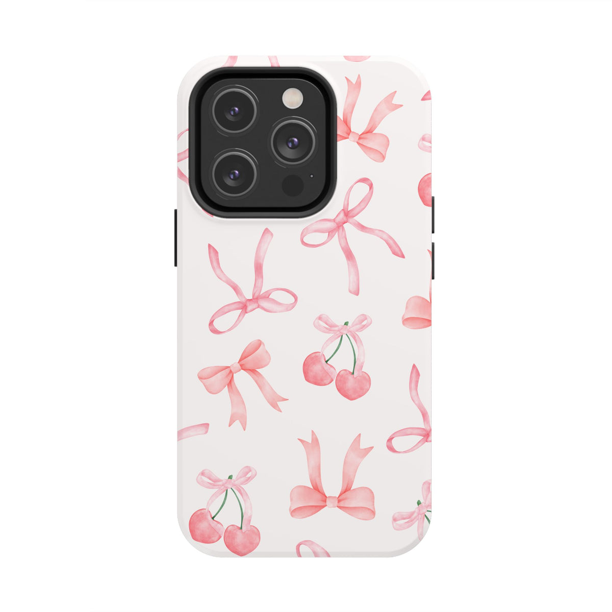 Pink Cherry & Bows Tough Phone Case — Cute Pastel Floral Pattern
