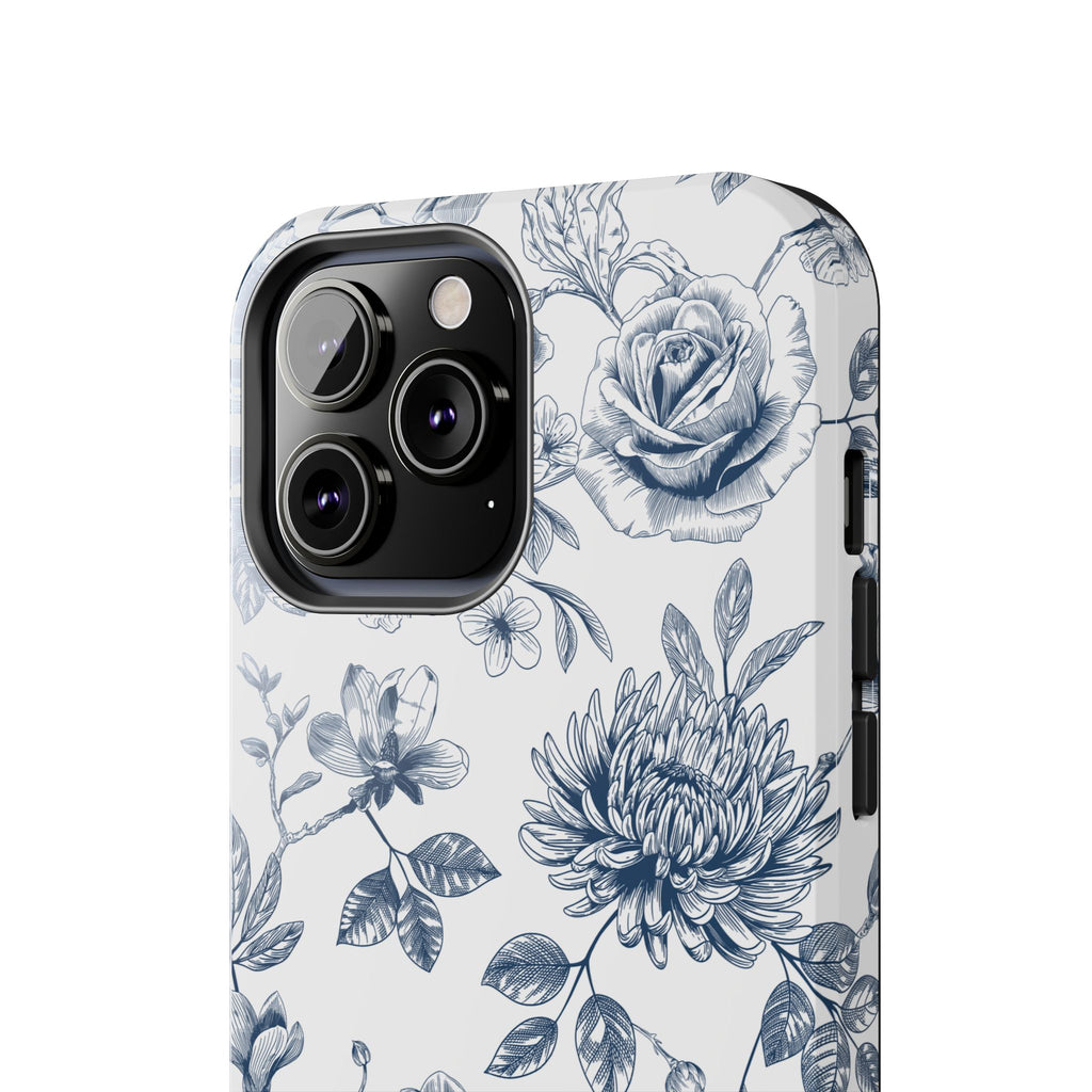 Tough Phone Case — Blue Vintage Floral Protective iPhone Cover