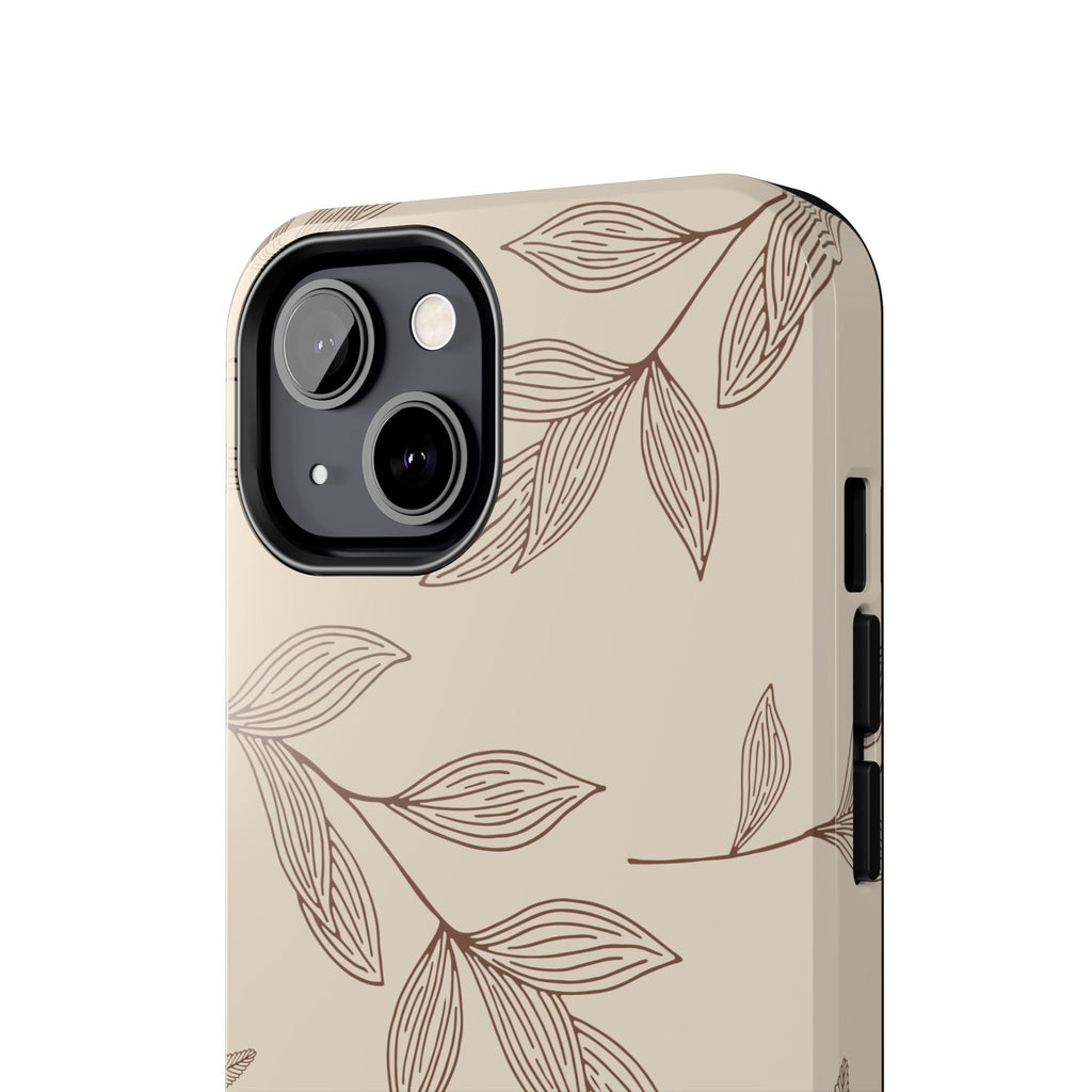 Tough Phone Case — Neutral Botanical Leaf Design (Protective Floral iPhone Case)