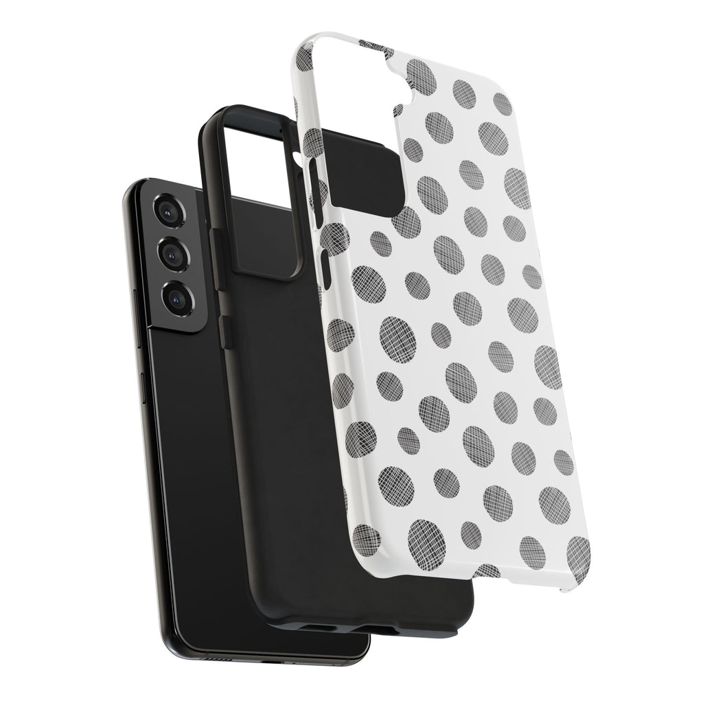 Polka Dot Texture Tough Phone Case — Black & White Spot Pattern, Protective Slim Phone Cover