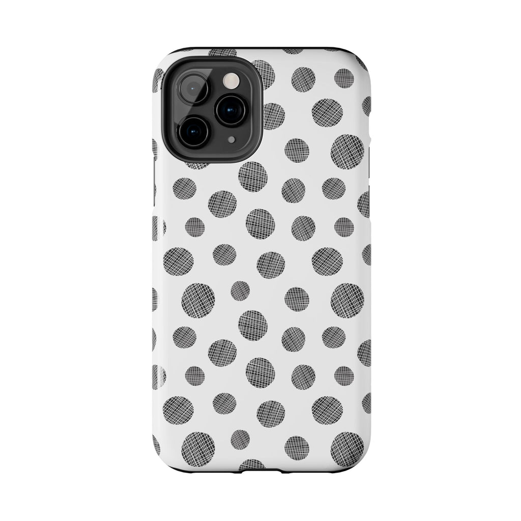 Polka Dot Texture Tough Phone Case — Black & White Spot Pattern, Protective Slim Phone Cover