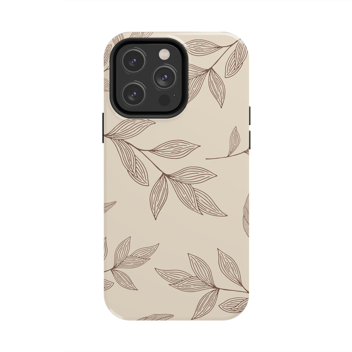 Tough Phone Case — Neutral Botanical Leaf Design (Protective Floral iPhone Case)