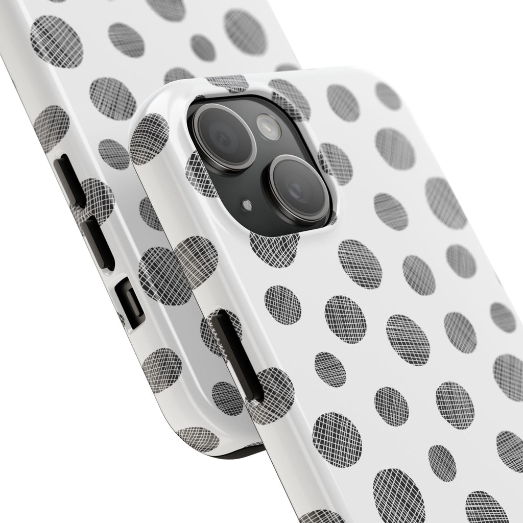 Polka Dot Texture Tough Phone Case — Black & White Spot Pattern, Protective Slim Phone Cover