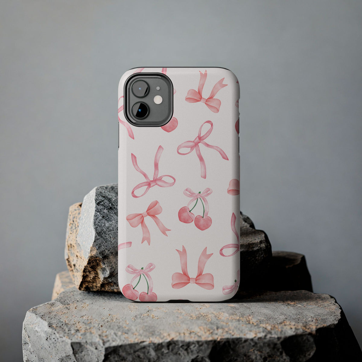 Pink Cherry & Bows Tough Phone Case — Cute Pastel Floral Pattern