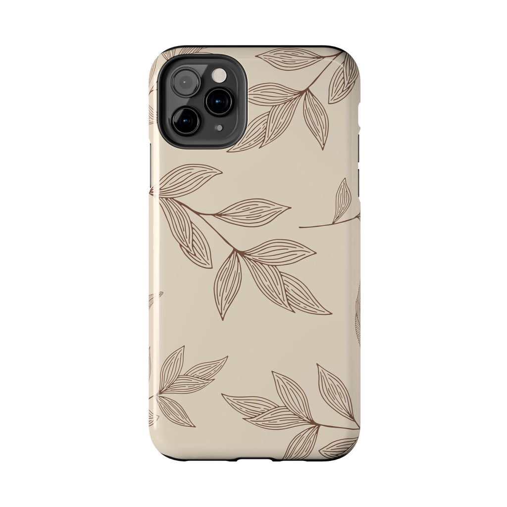 Tough Phone Case — Neutral Botanical Leaf Design (Protective Floral iPhone Case)