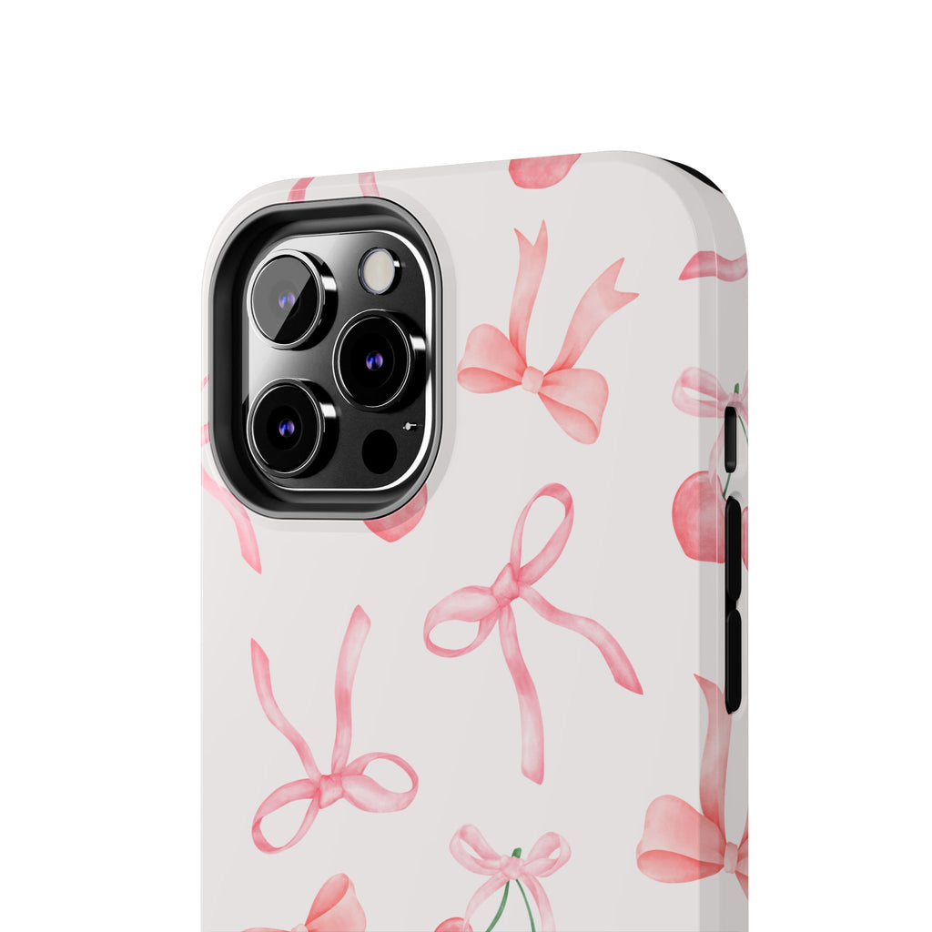 Pink Cherry & Bows Tough Phone Case — Cute Pastel Floral Pattern
