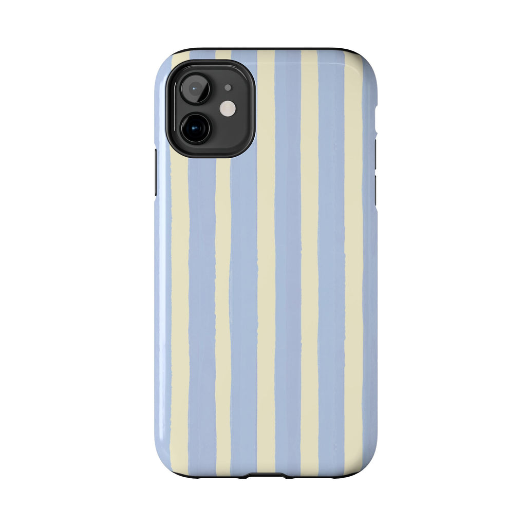 Pastel Stripe Tough Phone Case — Blue & Cream Protective Cover