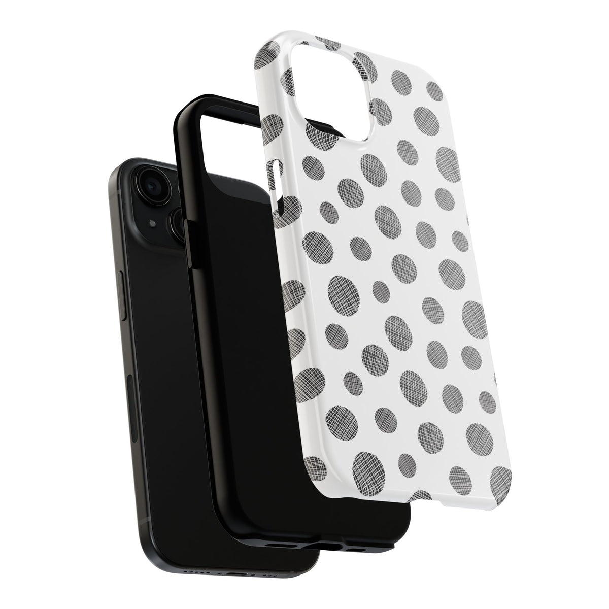 Polka Dot Texture Tough Phone Case — Black & White Spot Pattern, Protective Slim Phone Cover