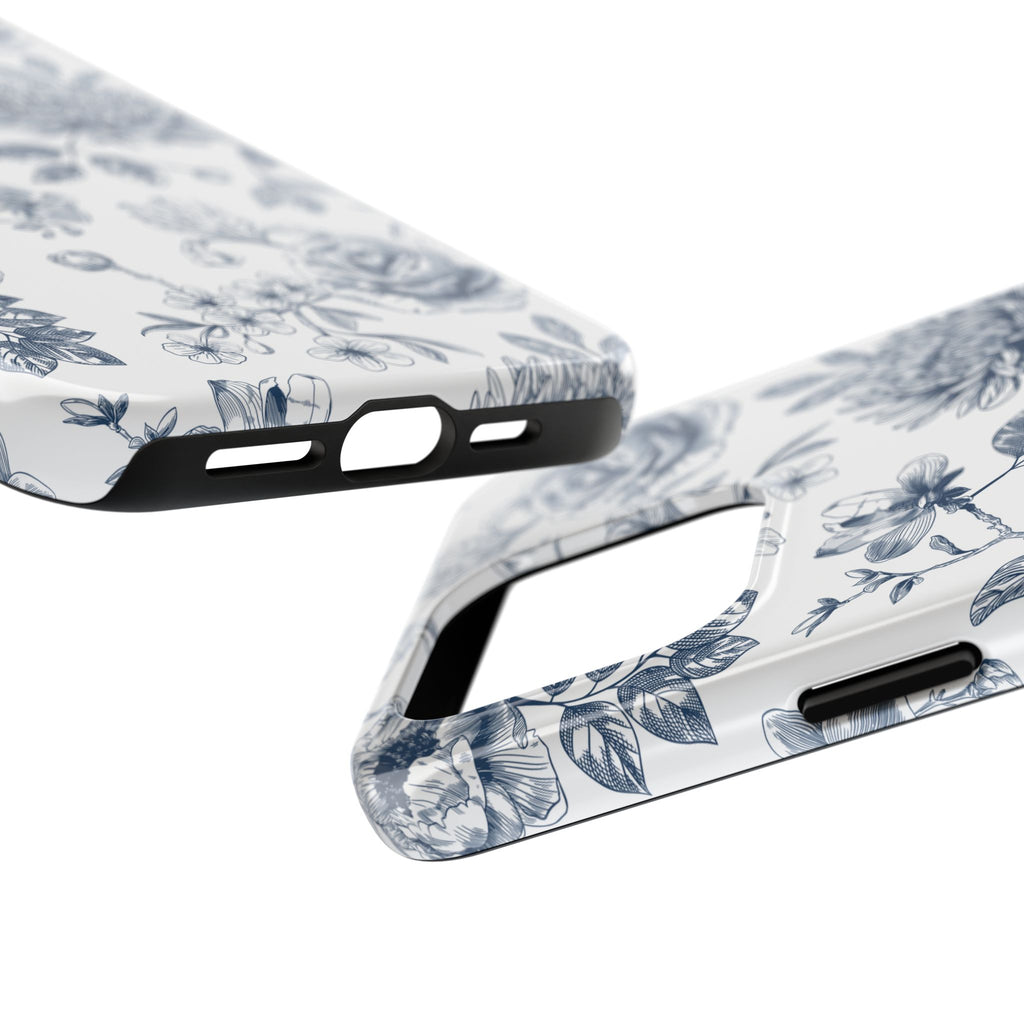 Tough Phone Case — Blue Vintage Floral Protective iPhone Cover