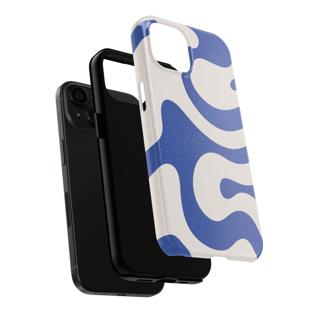 Blue Retro Swirl Tough Phone Case — Durable Abstract Pattern