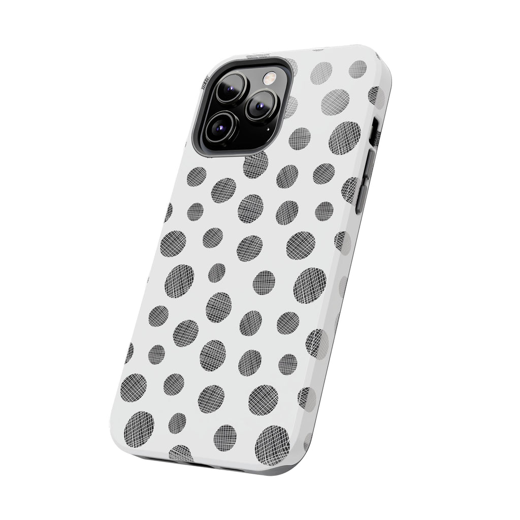 Polka Dot Texture Tough Phone Case — Black & White Spot Pattern, Protective Slim Phone Cover