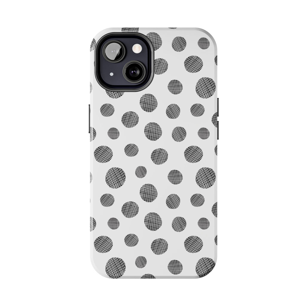 Polka Dot Texture Tough Phone Case — Black & White Spot Pattern, Protective Slim Phone Cover
