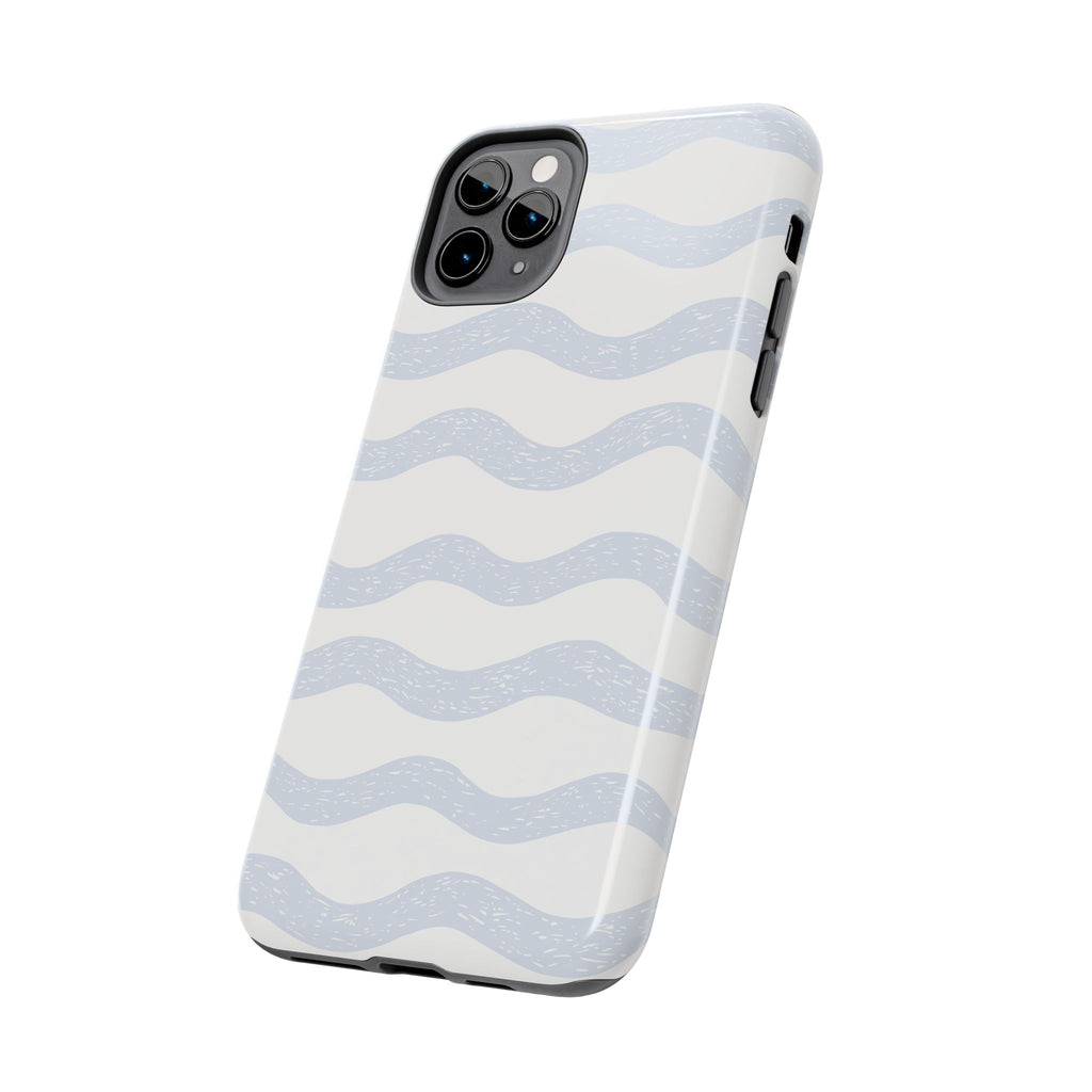 Tough Phone Case – Subtle Blue Wavy Stripes, Durable Protective Cover