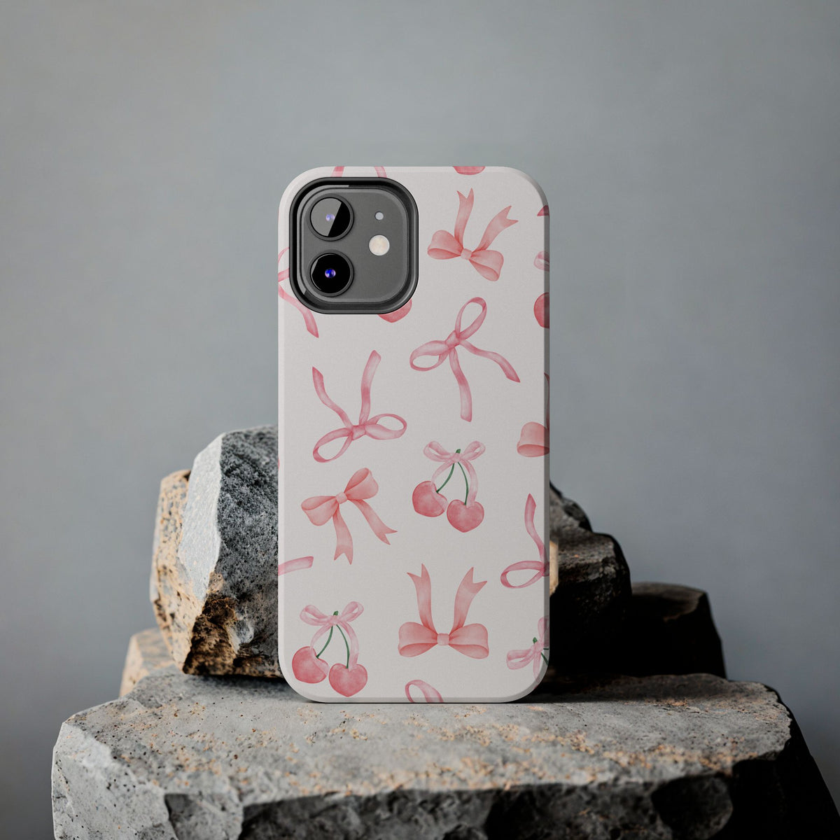 Pink Cherry & Bows Tough Phone Case — Cute Pastel Floral Pattern