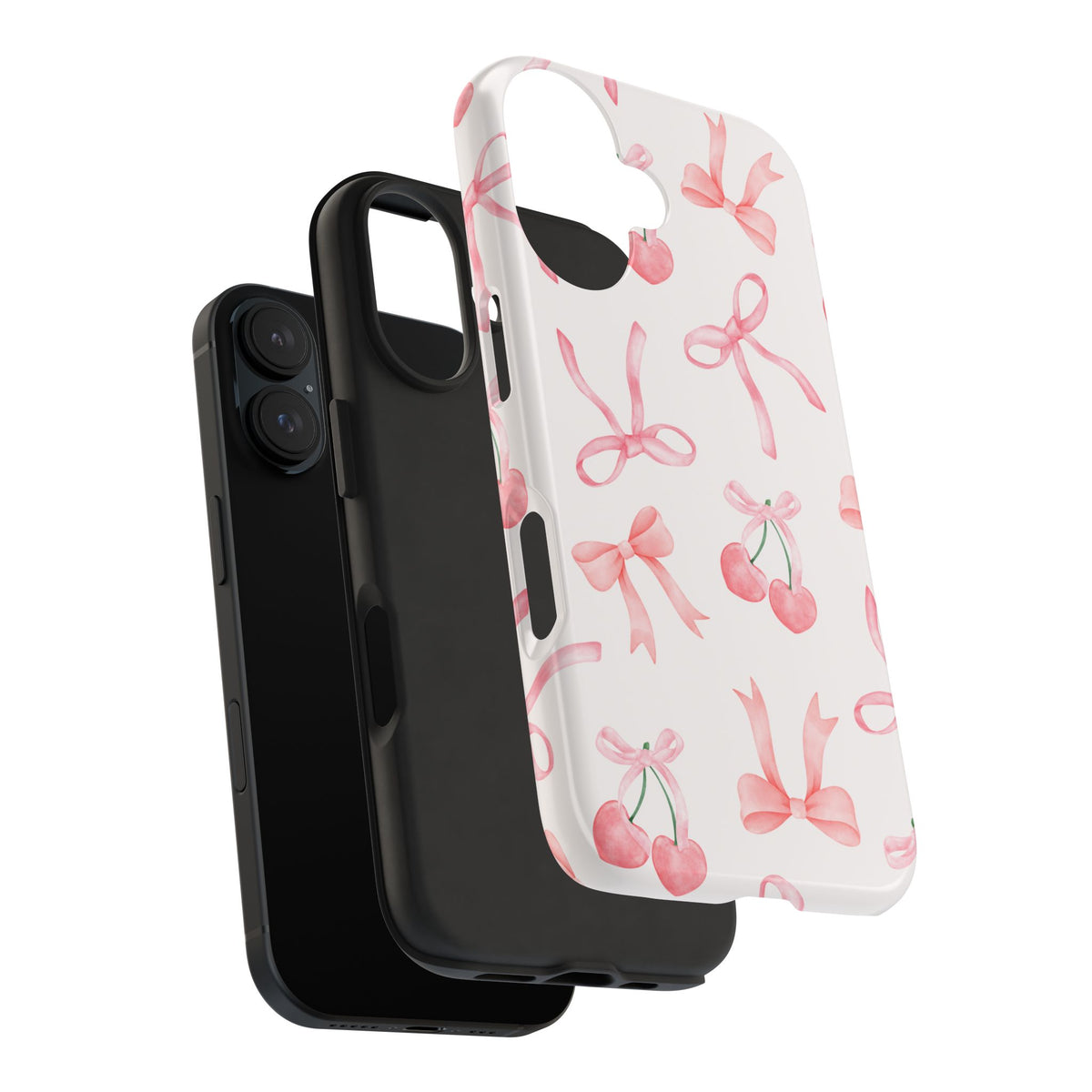 Pink Cherry & Bows Tough Phone Case — Cute Pastel Floral Pattern