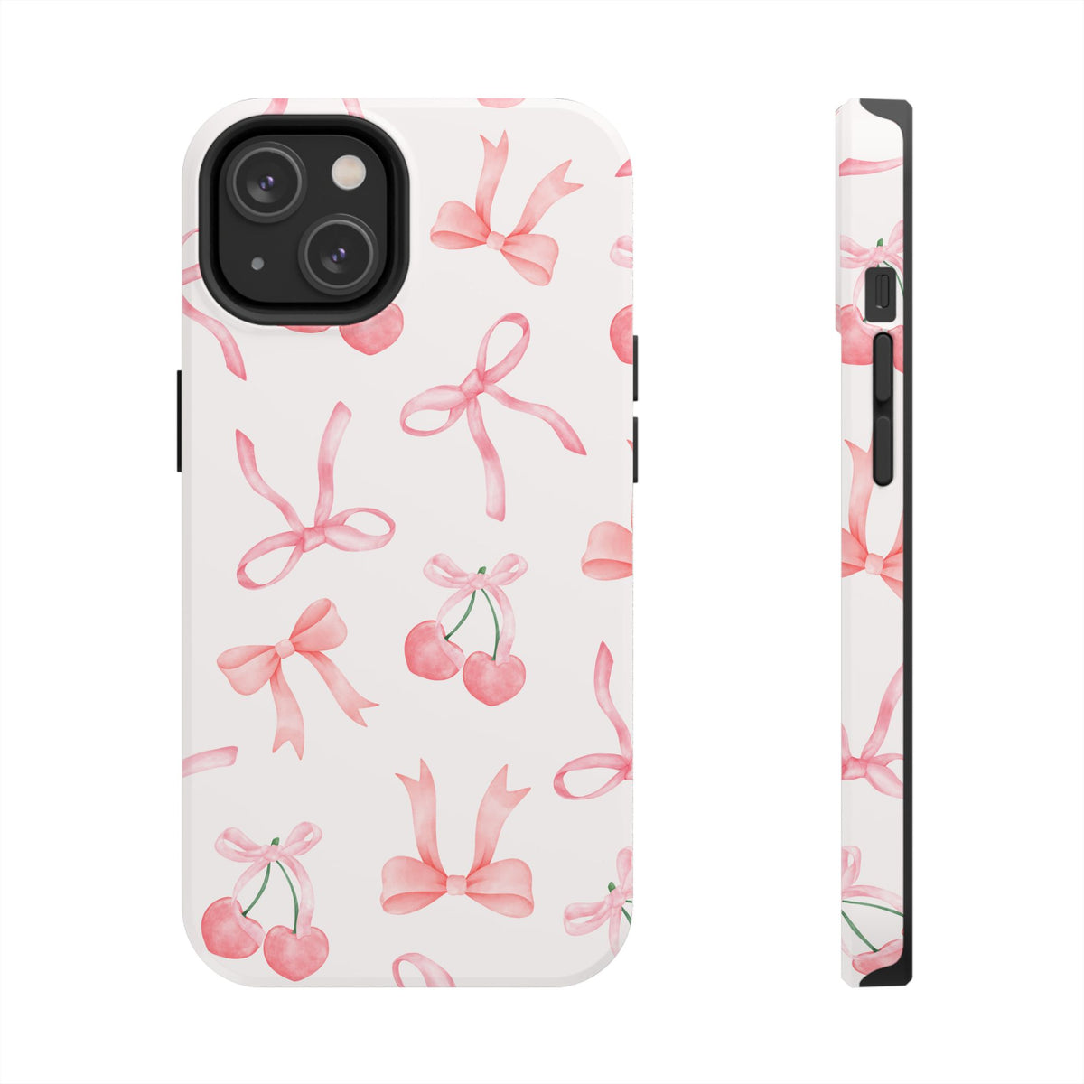 Pink Cherry & Bows Tough Phone Case — Cute Pastel Floral Pattern