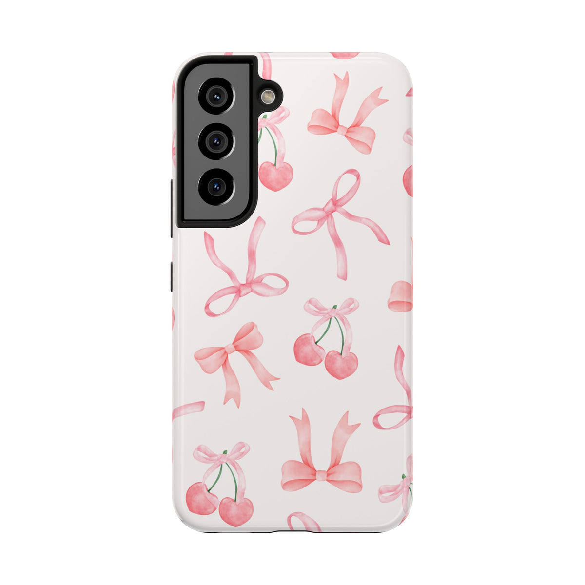 Pink Cherry & Bows Tough Phone Case — Cute Pastel Floral Pattern