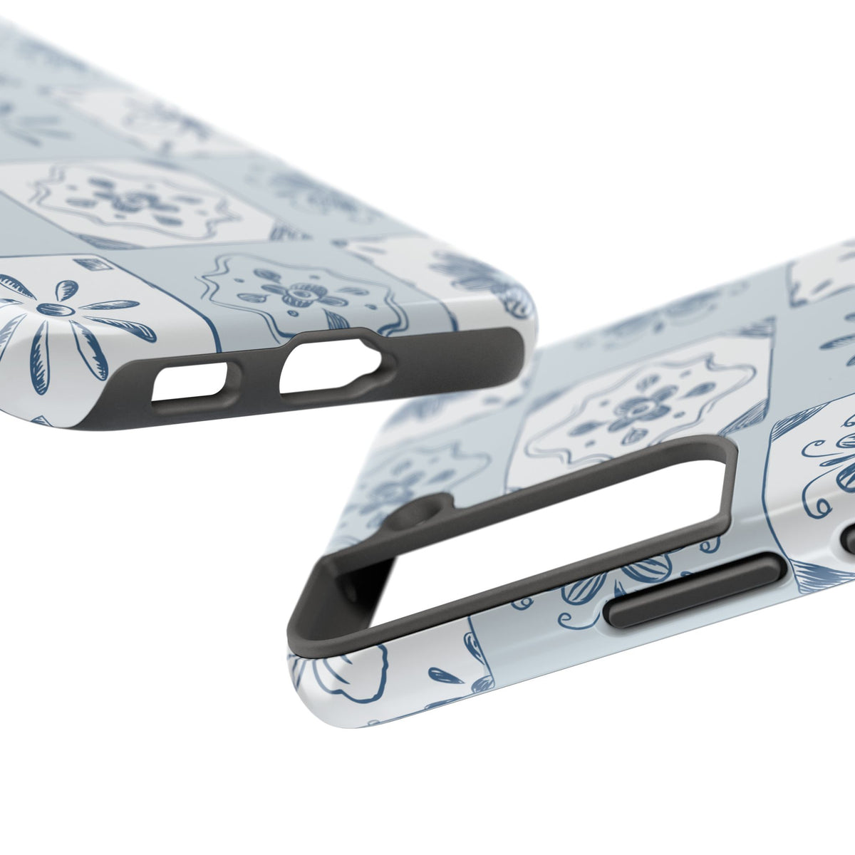 Blue Tile Floral Tough Phone Case — Ceramic Pattern Protective Phone Cover