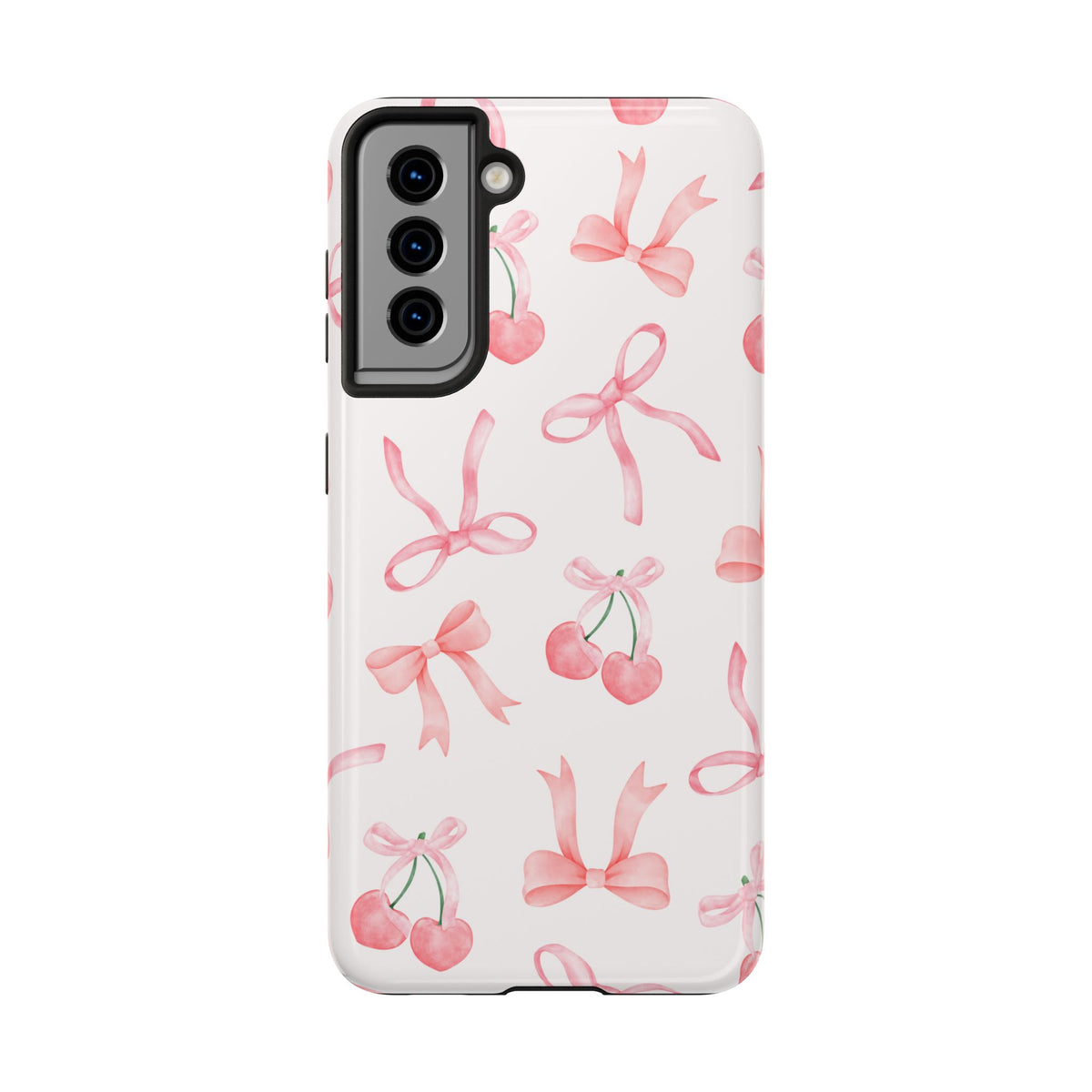 Pink Cherry & Bows Tough Phone Case — Cute Pastel Floral Pattern