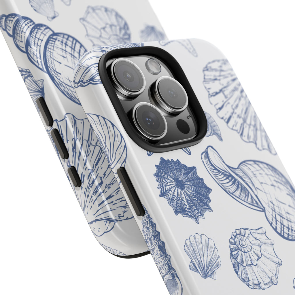 Seaside Sketch Tough Phone Case – Blue Shells & Starfish Protective Cover