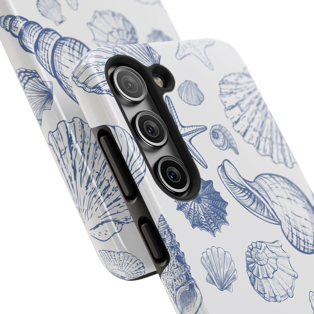 Seaside Sketch Tough Phone Case – Blue Shells & Starfish Protective Cover