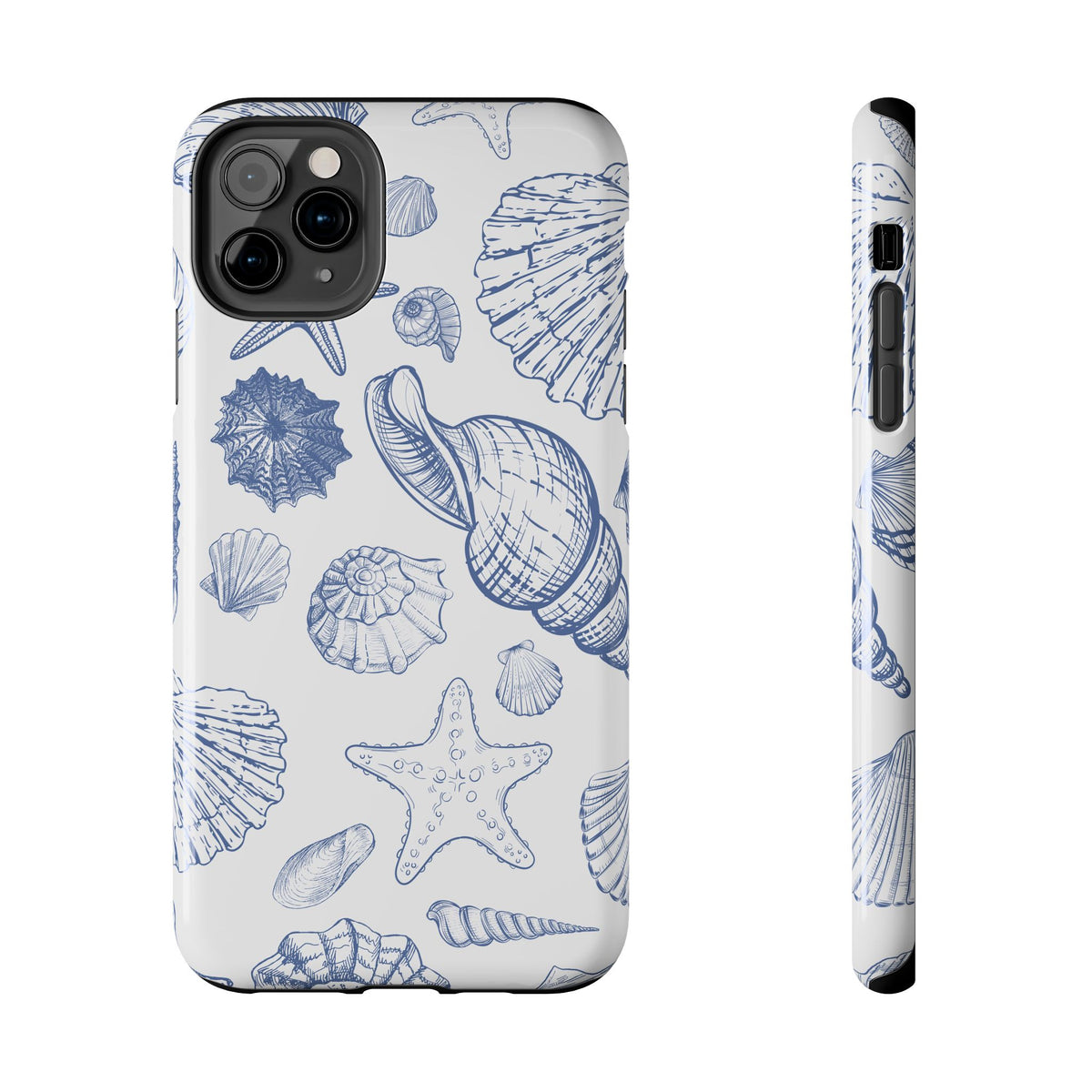 Seaside Sketch Tough Phone Case – Blue Shells & Starfish Protective Cover