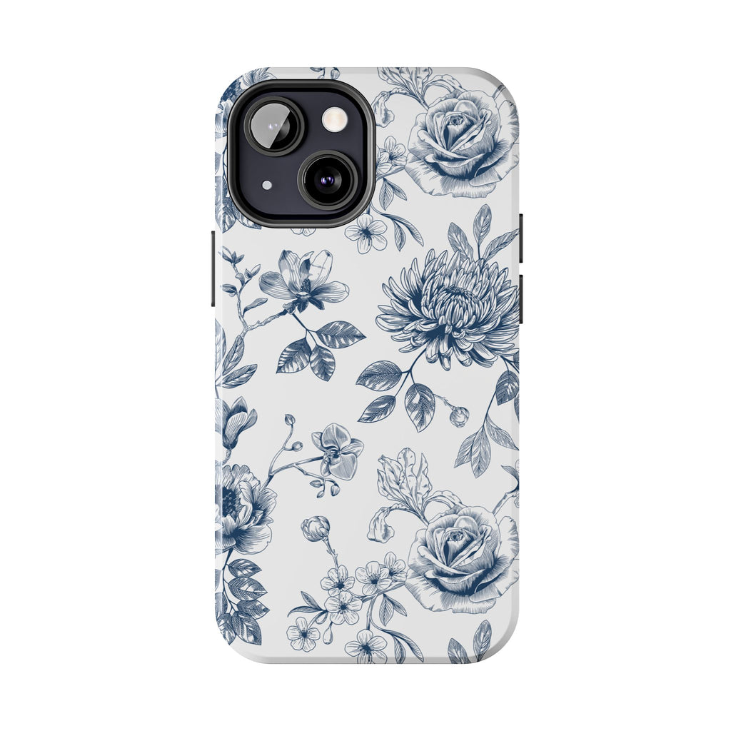 Tough Phone Case — Blue Vintage Floral Protective iPhone Cover