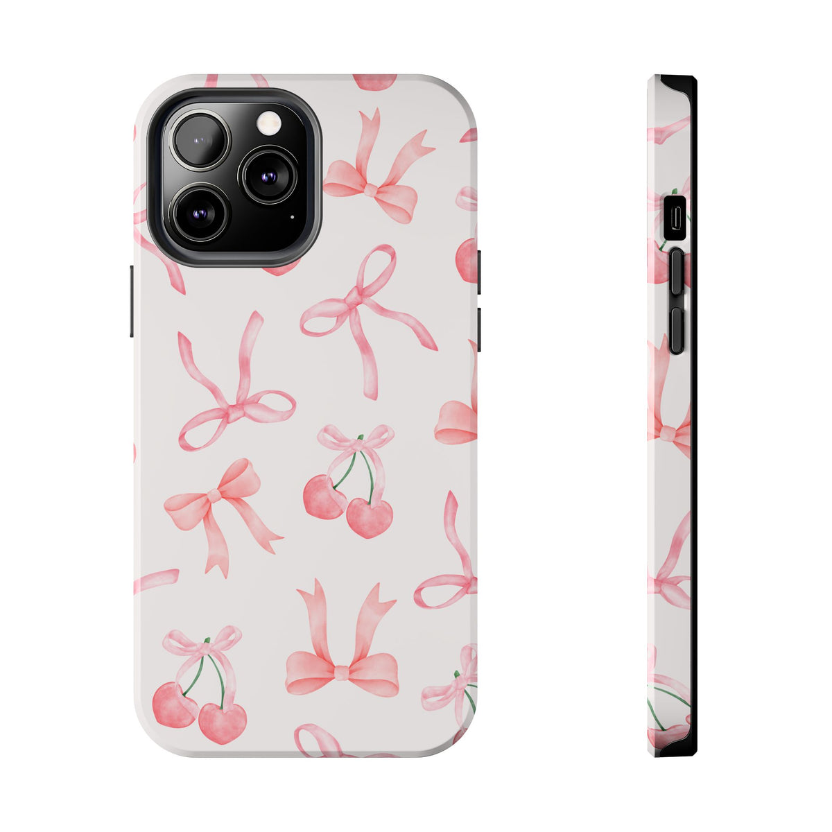 Pink Cherry & Bows Tough Phone Case — Cute Pastel Floral Pattern
