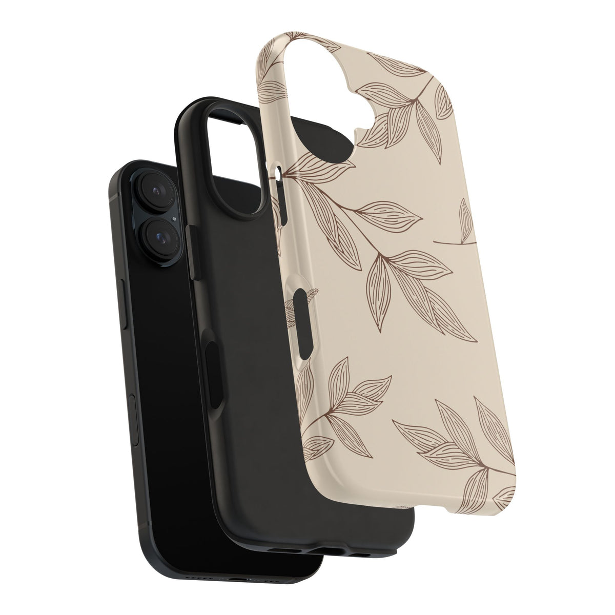 Tough Phone Case — Neutral Botanical Leaf Design (Protective Floral iPhone Case)