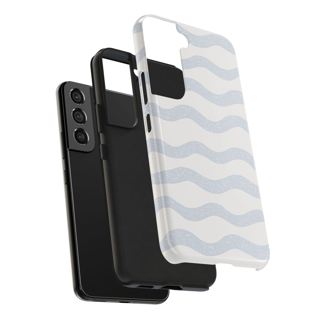 Tough Phone Case – Subtle Blue Wavy Stripes, Durable Protective Cover