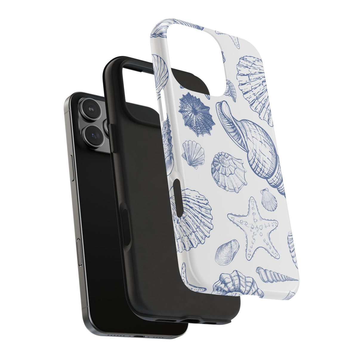 Seaside Sketch Tough Phone Case – Blue Shells & Starfish Protective Cover