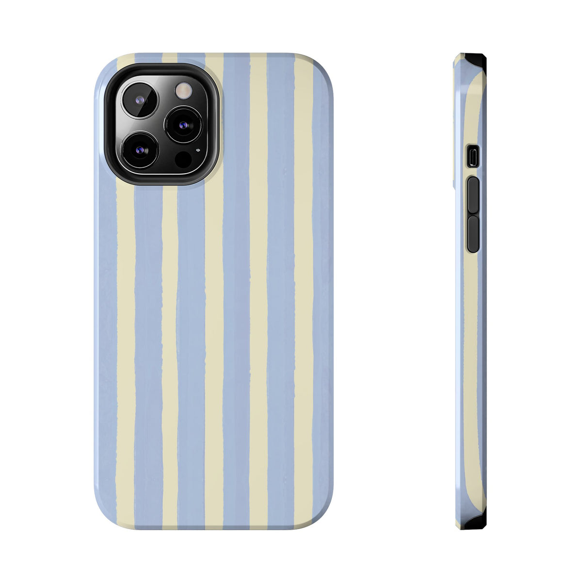 Pastel Stripe Tough Phone Case — Blue & Cream Protective Cover