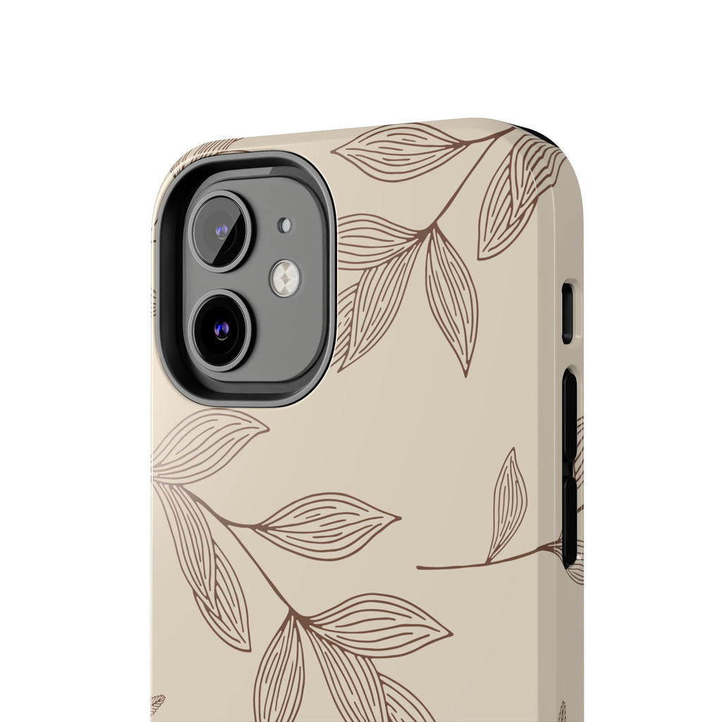 Tough Phone Case — Neutral Botanical Leaf Design (Protective Floral iPhone Case)