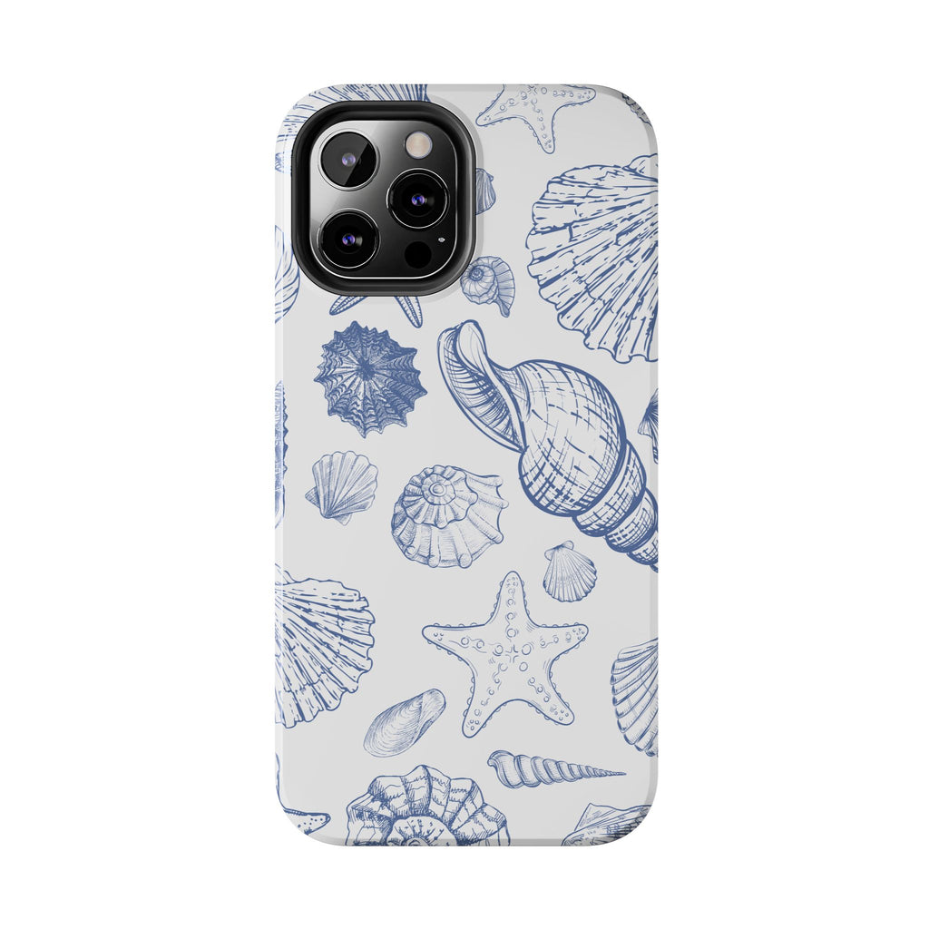 Seaside Sketch Tough Phone Case – Blue Shells & Starfish Protective Cover