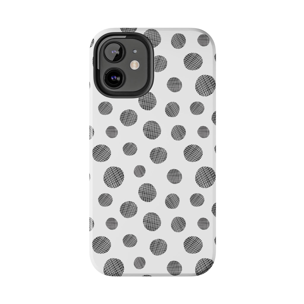 Polka Dot Texture Tough Phone Case — Black & White Spot Pattern, Protective Slim Phone Cover