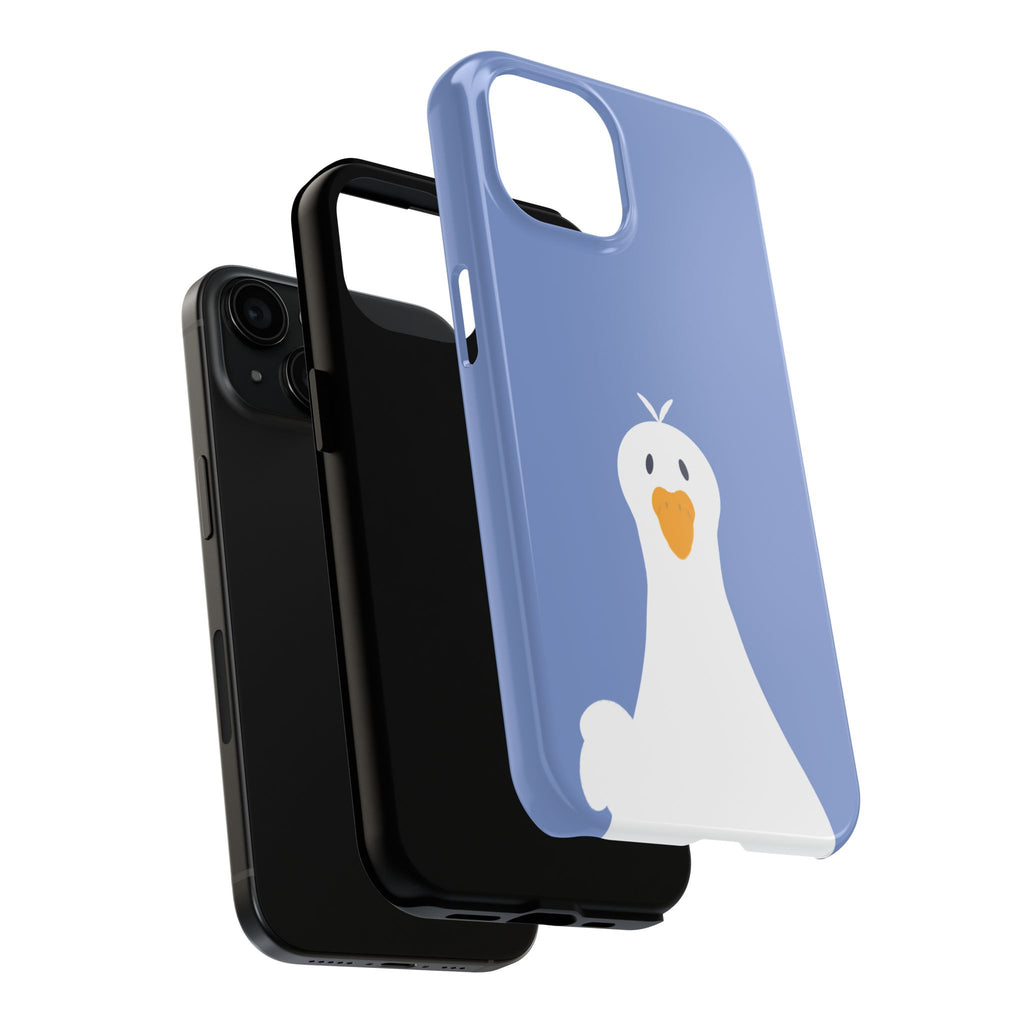 Goofy Goose Tough Phone Case — Cute Minimalist Duck Design on Blue