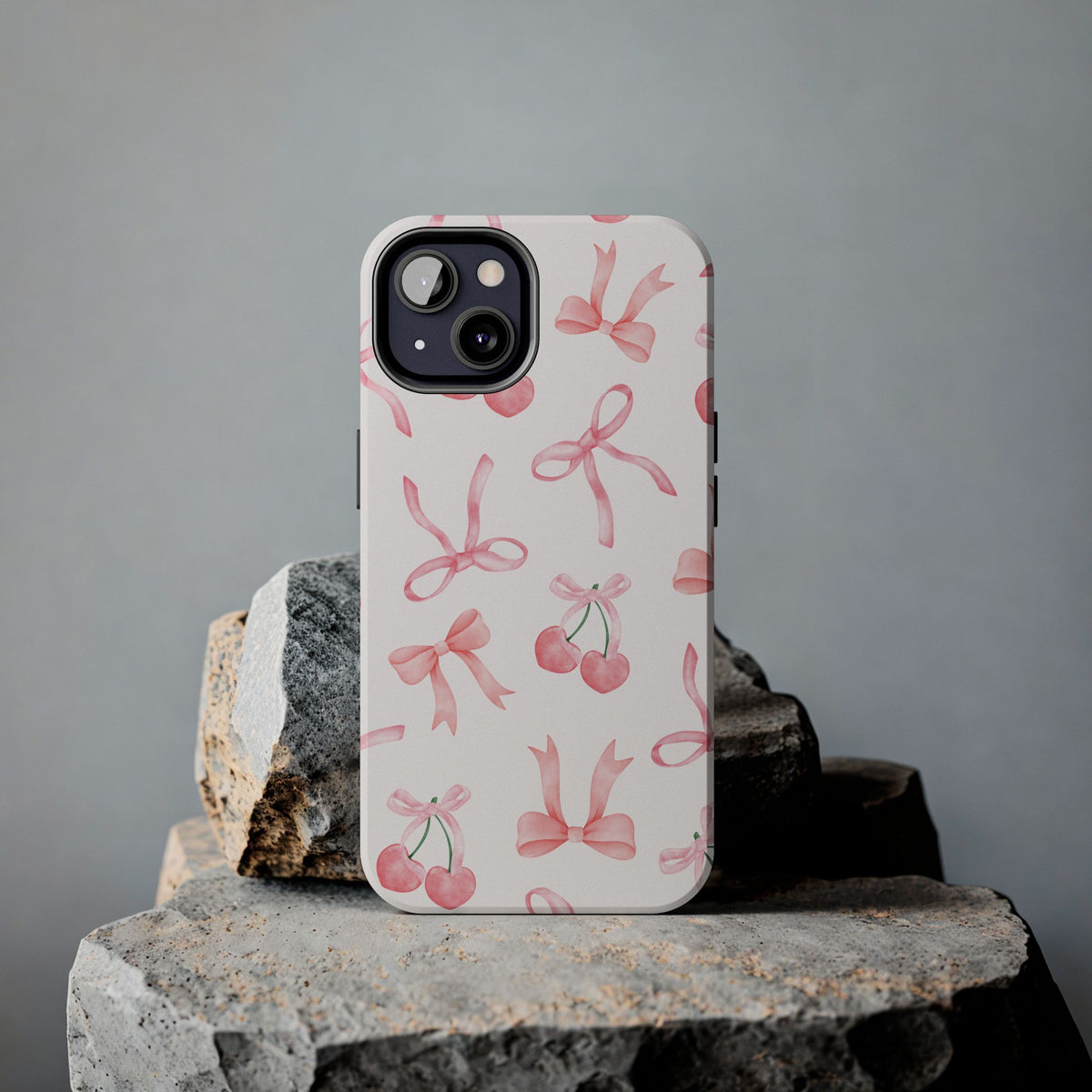Pink Cherry & Bows Tough Phone Case — Cute Pastel Floral Pattern