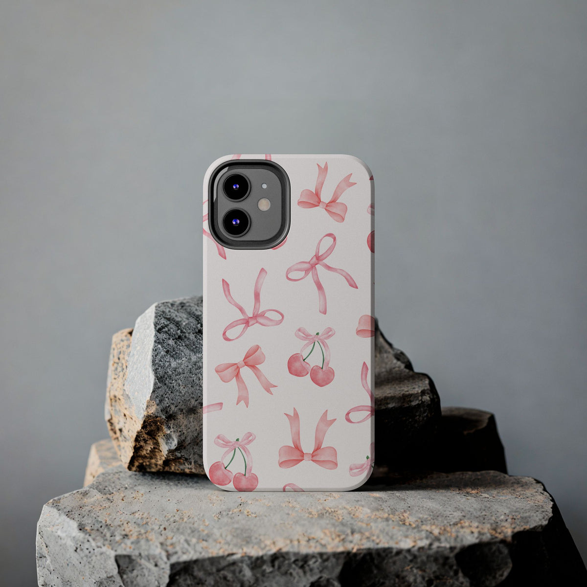 Pink Cherry & Bows Tough Phone Case — Cute Pastel Floral Pattern
