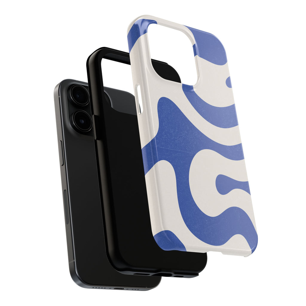 Blue Retro Swirl Tough Phone Case — Durable Abstract Pattern