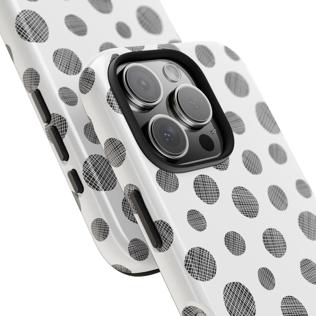 Polka Dot Texture Tough Phone Case — Black & White Spot Pattern, Protective Slim Phone Cover