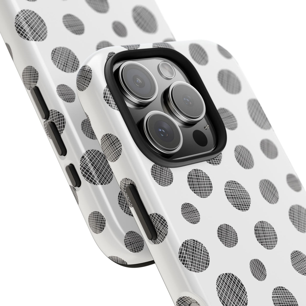 Polka Dot Texture Tough Phone Case — Black & White Spot Pattern, Protective Slim Phone Cover