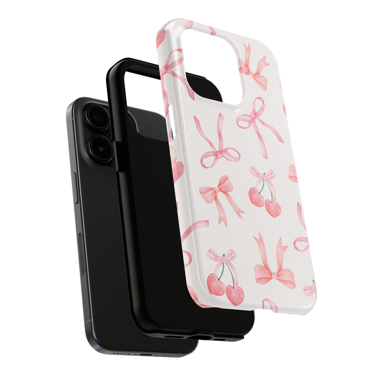 Pink Cherry & Bows Tough Phone Case — Cute Pastel Floral Pattern