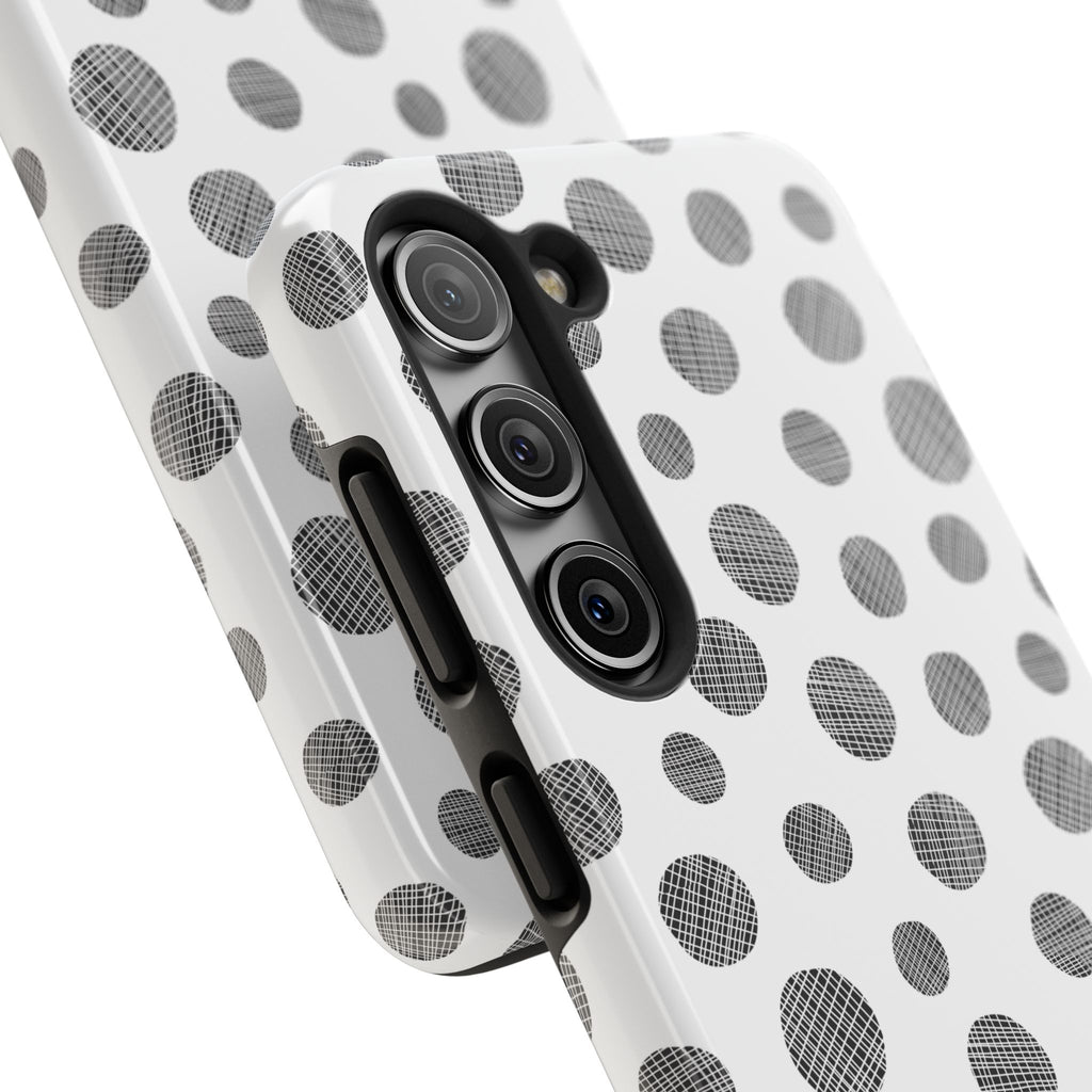 Polka Dot Texture Tough Phone Case — Black & White Spot Pattern, Protective Slim Phone Cover
