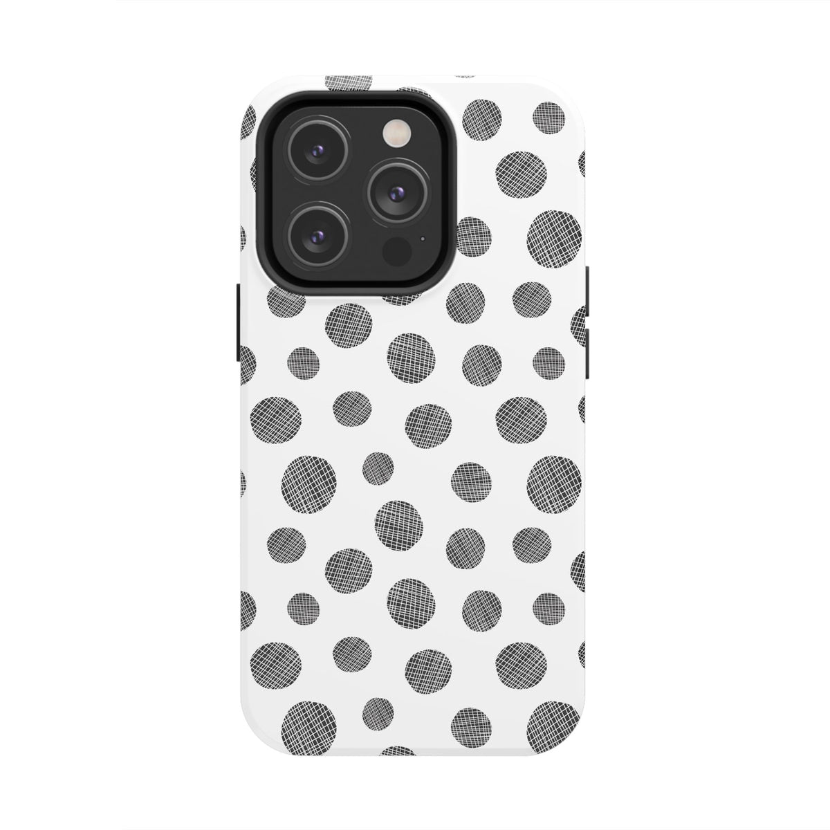 Polka Dot Texture Tough Phone Case — Black & White Spot Pattern, Protective Slim Phone Cover