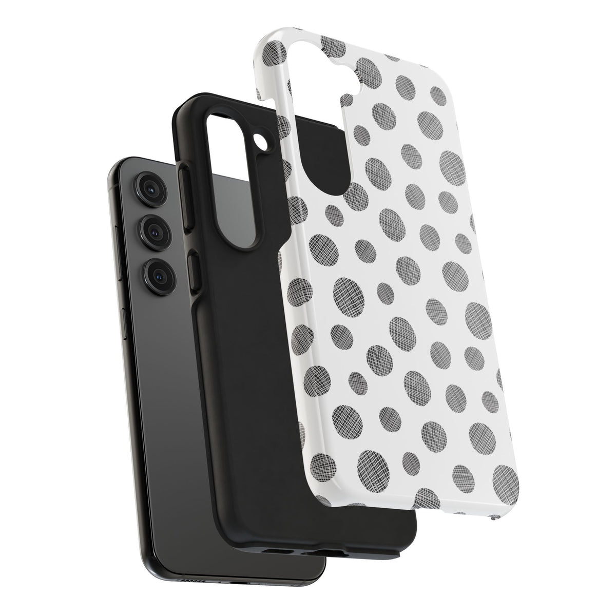 Polka Dot Texture Tough Phone Case — Black & White Spot Pattern, Protective Slim Phone Cover