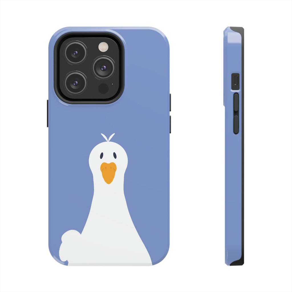 Goofy Goose Tough Phone Case — Cute Minimalist Duck Design on Blue